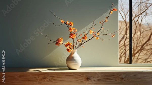 Fototapeta Nature's artistry in dried flowers, set against the canvas of modern window shadows, generative AI