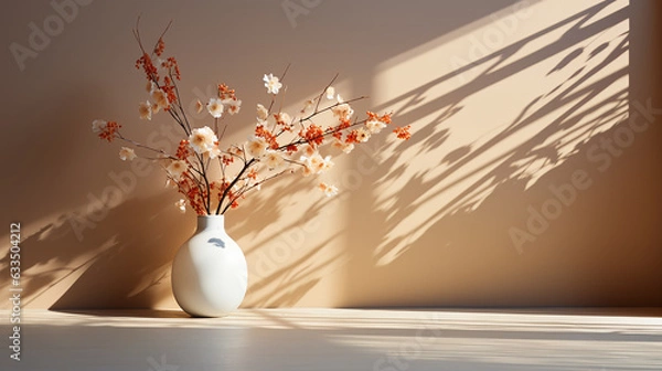 Fototapeta Natural elegance of dried flowers, contrasted by sharp window shadows, a minimalist masterpiece, generative AI