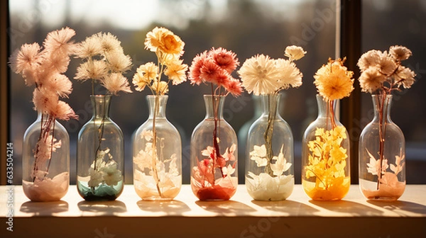 Fototapeta Flowers in vase with modern window shadow, an elegant blend of nature and contemporary design, generative AI