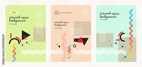 Fototapeta Geometric banner. Set of vector illustrations. Memphis and clean style backgrounds
