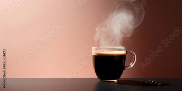Obraz Taza de cristal con café caliente, taza de café aislado en un fondo con sombras, brand café lujo mockup, café aesthetic 