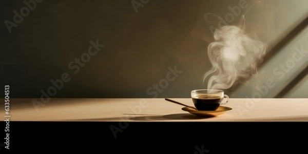 Obraz Taza de cristal con café caliente, taza de café aislado en un fondo con sombras, brand café lujo mockup, café con espacio para texto, café especialidad barista 