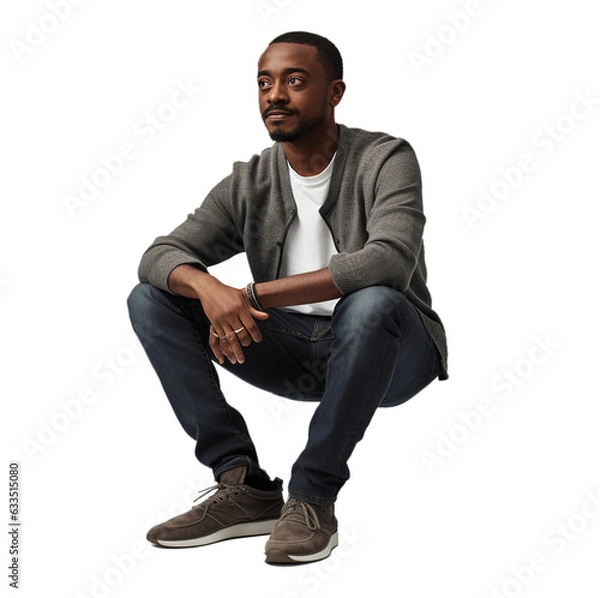 Obraz Man sitting on transparent background. Generative AI.