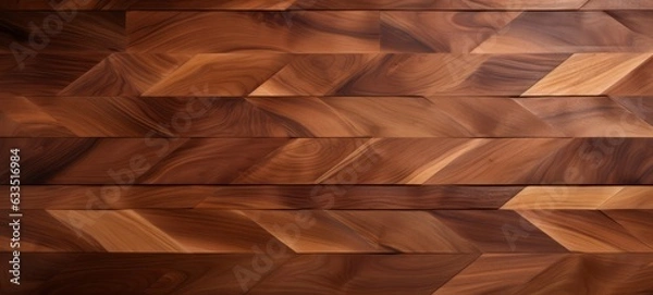 Fototapeta Parquet from Walnut wood. Natural walnut herringbone parquet background texture. Flooring design texture. Wooden texture background. Ai generated
