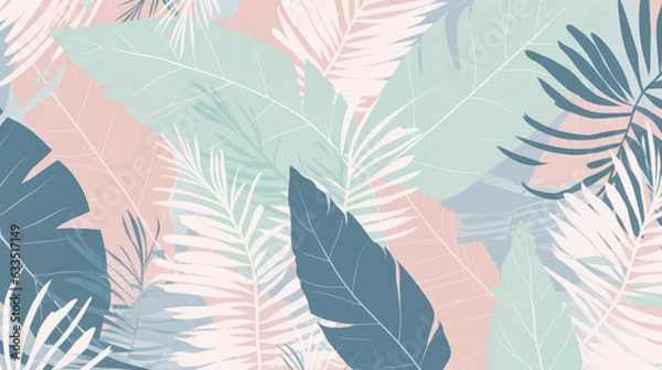 Fototapeta Multicolored palm leaves on a pastel background. Ai generated. Illustration for design, poster or print.