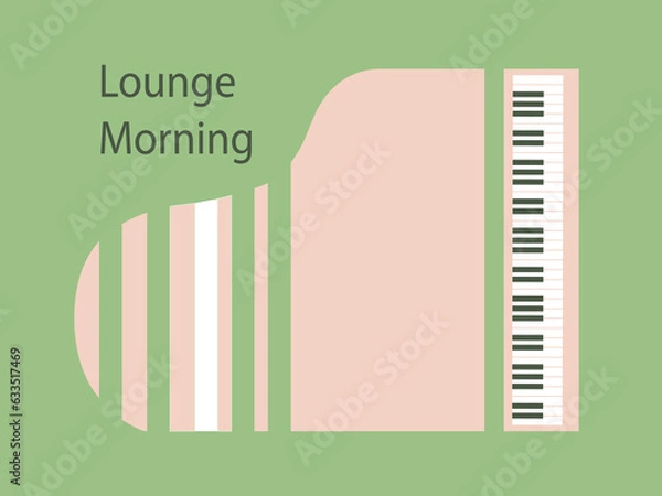Fototapeta Morning lounge poster with pink piano and text, on a green background.Modern geometric style. Stripes. For music magazines; banners; banners; invitation cards