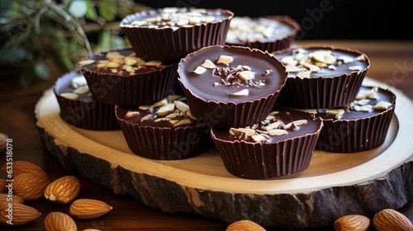 Fototapeta  a plate of chocolates with nuts on top of it.  generative ai