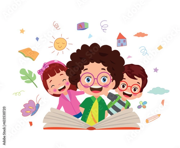 Fototapeta open book boy and cute kids