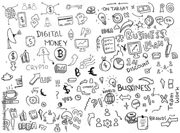 Fototapeta doodle art business hand drawn vector simple. with flowchart, statistic and element component business.