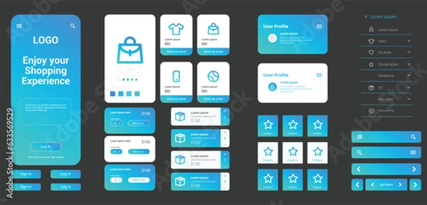 Obraz Free Vector Shopping App User Interface Template UI Kit Set Collection