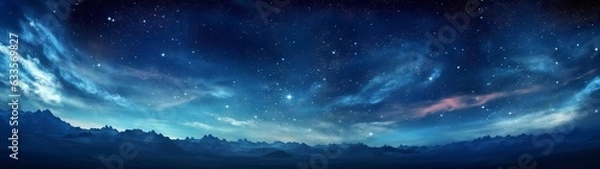 Fototapeta Panorama dark blue night sky, milky way and stars on dark background, Universe filled with stars, nebula and galaxy, 