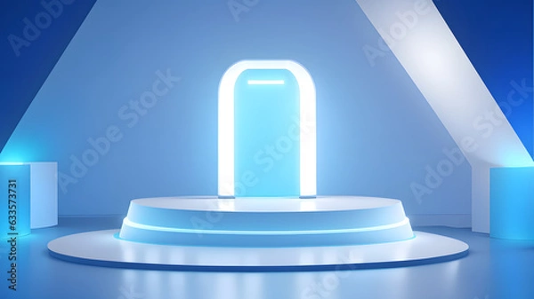 Fototapeta モダンな表彰台、ネオンのバックライト、未来的な背景｜modern podium. Neon backlight. Futuristic background. Generative AI	