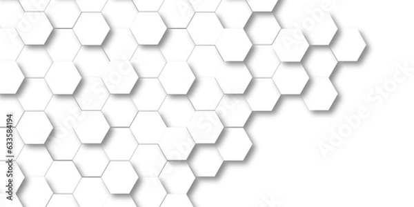 Fototapeta Abstract background with hexagons. 3d Hexagonal structure futuristic white background and Embossed Hexagon , honeycomb white Background ,light and shadow ,Vector.