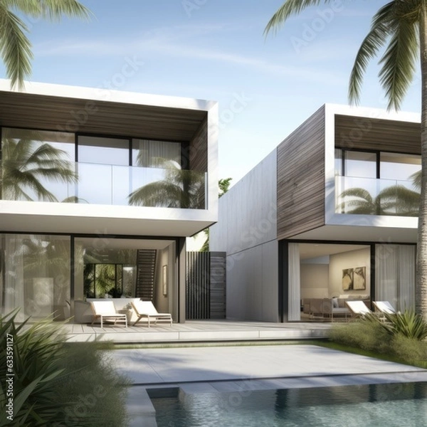 Fototapeta A costly, luxurious and rare summer home with stunning architecture. (Generative AI)