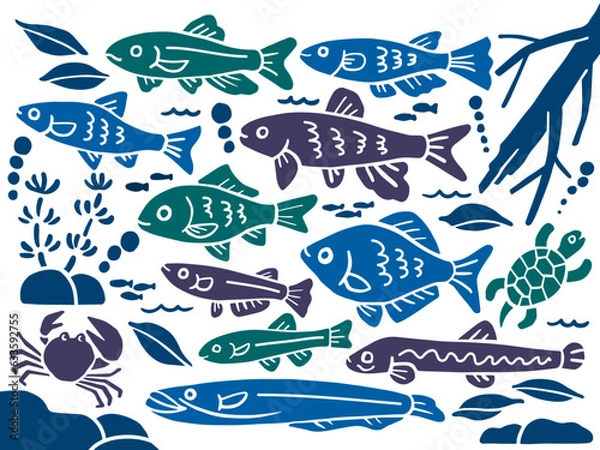 Obraz 川魚のイラストセット