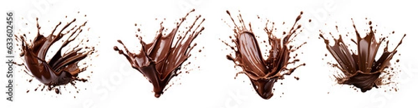 Fototapeta Set of melting chocolate burst explosion splash in the air. Isolated on transparent background