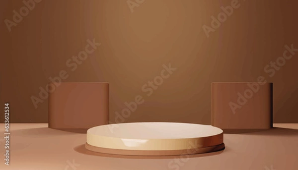 Fototapeta 3d background products minimal podium scene with beige pedestal. display background vector 3d rendering with podium.stand to show cosmetic products 3d Stage showcase on studio vector illustration.
