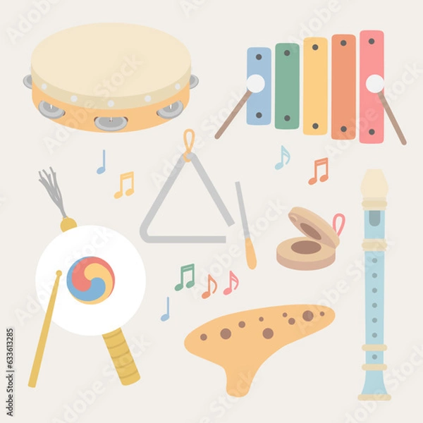 Obraz 음악시간 준비물, 다양한 악기 일러스트 벡터 세트