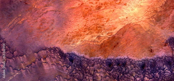Fototapeta War, abstract photography of the deserts of Africa from the air. aerial view of desert landscapes, Genre: Abstract Naturalism, from the abstract to the figurative,