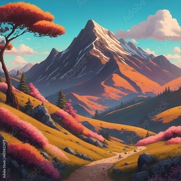 Fototapeta mountains hills trees landscape generated ai