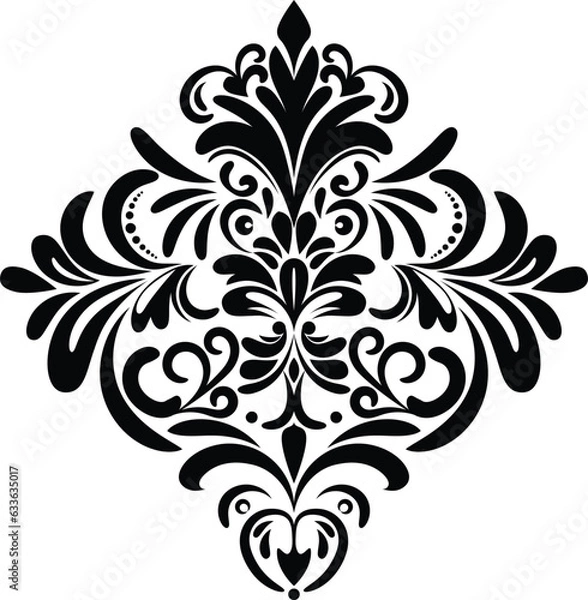 Obraz Vintage damask baroque ornament with floral retro antique style. Acanthus pattern foliage swirl design element wedding decoration. Isolated element.