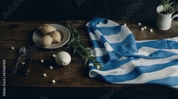 Obraz Greek flag on a table