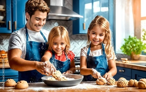 Fototapeta Family baking cookies, generative ai