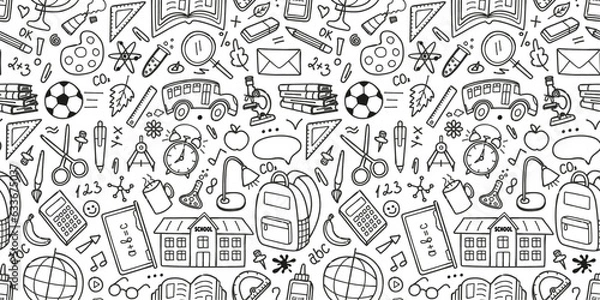 Obraz Pattern for school and study hand drawn outline. Flat doodle style. vector illustration.