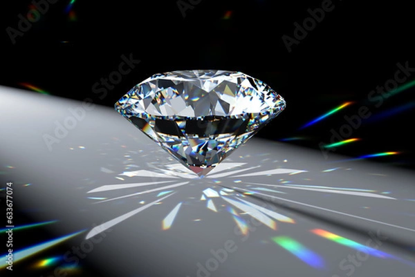Obraz Round brilliant diamond in spotlight with colorful refraction rays
