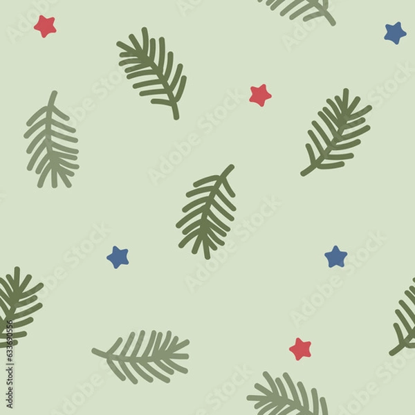 Obraz Vector seamless pattern with Christmas tree branches and stars