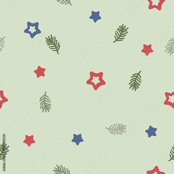 Obraz Vector seamless pattern with Christmas tree branches and stars