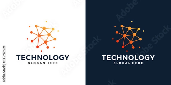 Fototapeta Innovate technology startup logo design with abstract dot, molecule and network Internet system graphic design vector illustration. Symbol, icon, creative.