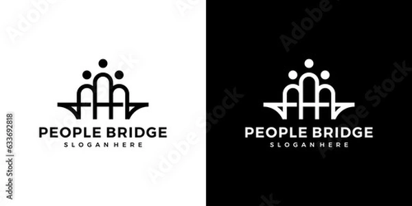 Fototapeta People bridge logo design template. Community family connection teamwork design graphic vector illustration. Symbol, icon, creative.