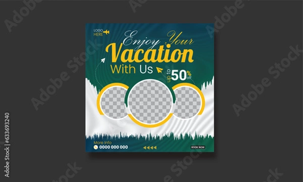 Obraz Travel holiday vacation social media post banner or square flyer design template instragram post template.