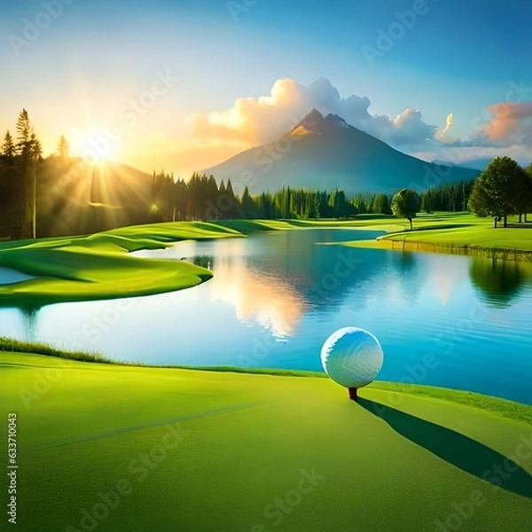Fototapeta golf course with sunset  generating by AI technology