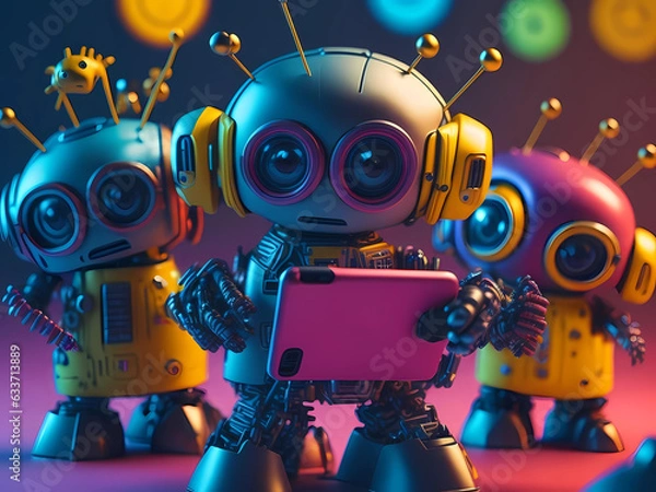 Fototapeta happy cte robots smiling taking selfie-summer vibes