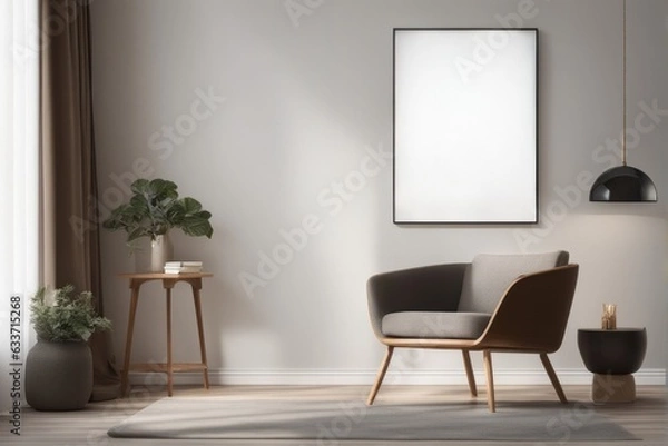 Fototapeta Sculpting Light: Chair and Picture Frame in Shaded Ambiance
