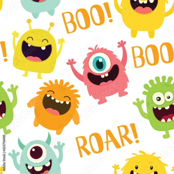 Obraz Cute monster seamless pattern, monster vector illustration background