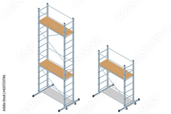 Fototapeta Isometric Scaffolding frame. Labor risks prevention about using scaffolds safely.