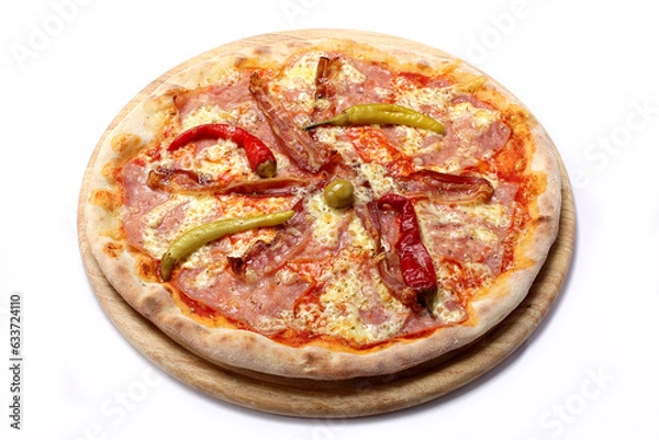 Fototapeta Pizza Picante on a wooden tray