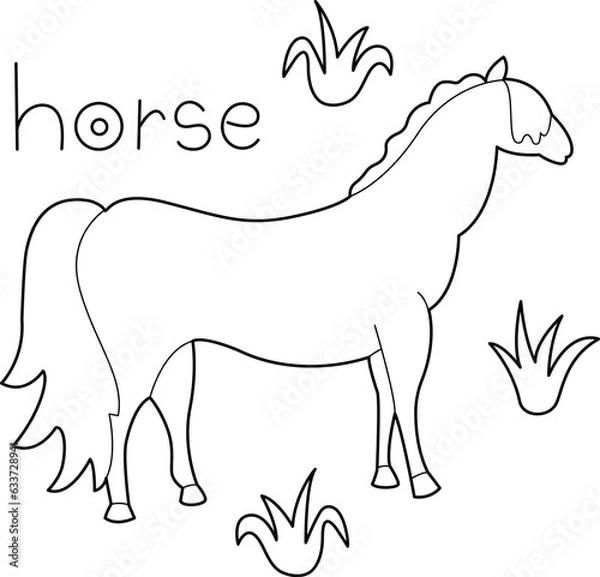 Obraz A Horse, colouring book for kids, vector illustration, Animals