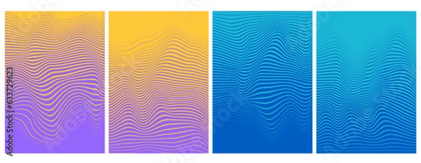 Fototapeta Groovy hippie 70s backgrounds. Waves, twirl pattern. Distorted vector texture in trendy retro psychedelic style. Y2k aesthetic.
