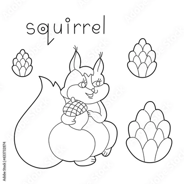 Obraz A Squirrei, colouring book for kids, vector illustration, Animals