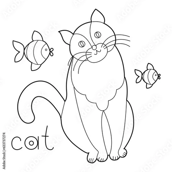 Obraz A Cat, colouring book for kids, vector illustration, Animals