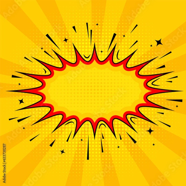 Obraz Trendy poster background for sale promotion in yellow and orange. Colorful background in pop art retro comic style. Sale Template Design, Banner for Social Media Posts, background for speech bubble.