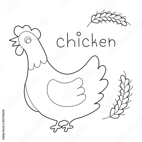Obraz A hicken, colouring book for kids, vector illustration, Animals