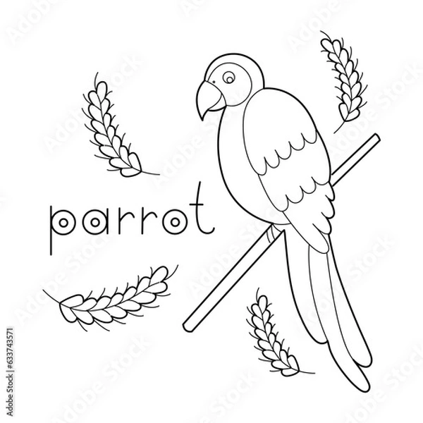 Obraz A parrot, colouring book for kids, vector illustration, Animals