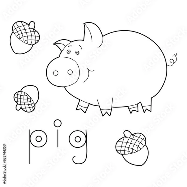 Obraz A pig, colouring book for kids, vector illustration, Animals