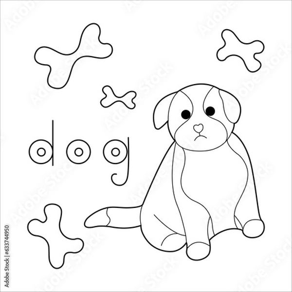 Obraz A dog, colouring book for kids, vector illustration, Animals