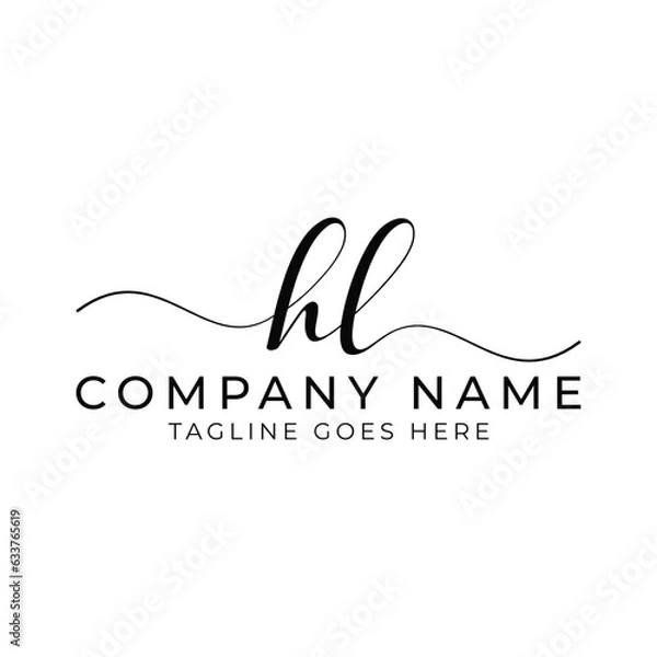 Fototapeta Modern initial letter HL, hl abstract calligraphy design, HL monogram logo, black color on white background